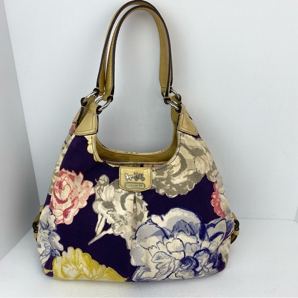 Coach Handbags - Coach Madison Maggie Navy Floral Tote Handbag M1220-23351
